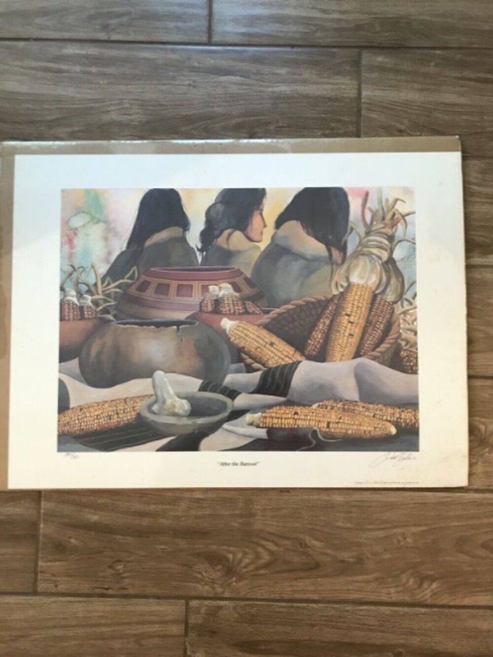 Retro woodblock print "After the Harvest", 1985